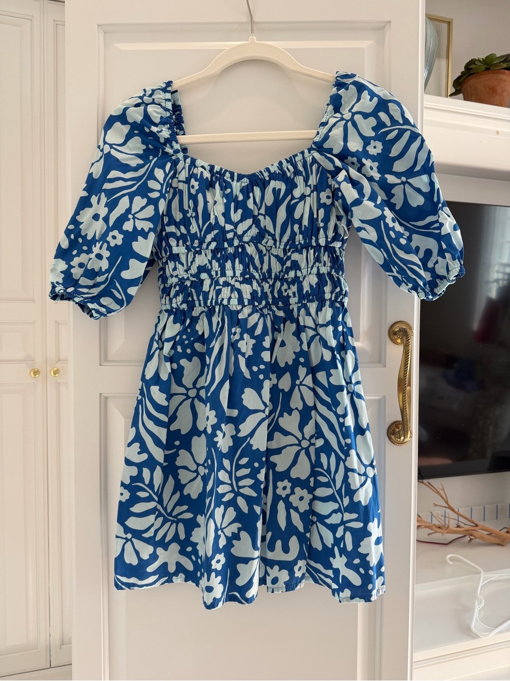 Faithfull the Brand— Blue Floral Puff-Sleeve Mini Dress
